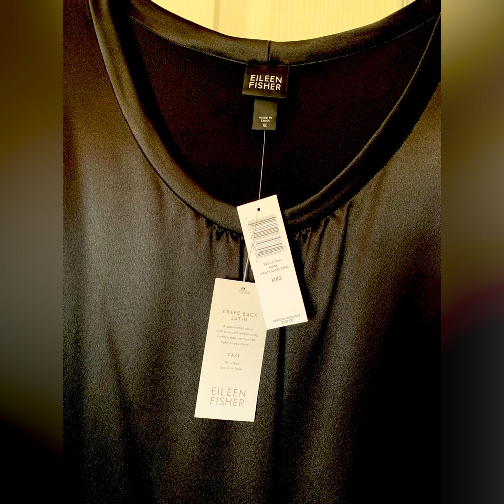 Eileen Fisher, black silk tunic tank extra large